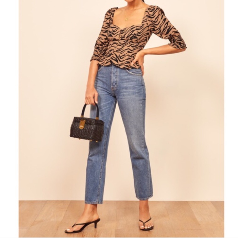 Reformation Zebra Print Blouse - Black and Tan - Picture 2 of 10